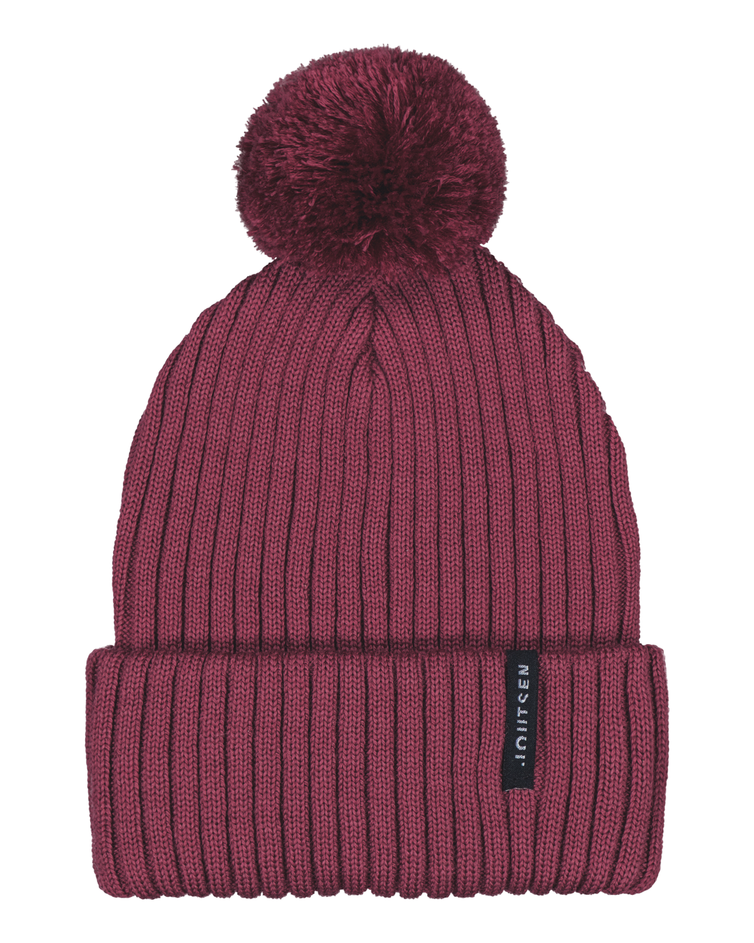 Ribbineuloksinen punainen Ilves-merinopipo (väri: marjapuuro), jossa on suuri tupsu päällä ja taitettu reunus. Reunassa on musta kangasmerkki, jossa Joutsen-logo.