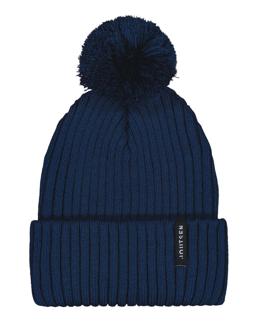 Ribbineuloksinen sininen Ilves-merinopipo (väri: mustekynä), jossa on suuri tupsu päällä ja taitettu reunus. Reunassa on musta kangasmerkki, jossa Joutsen-logo.