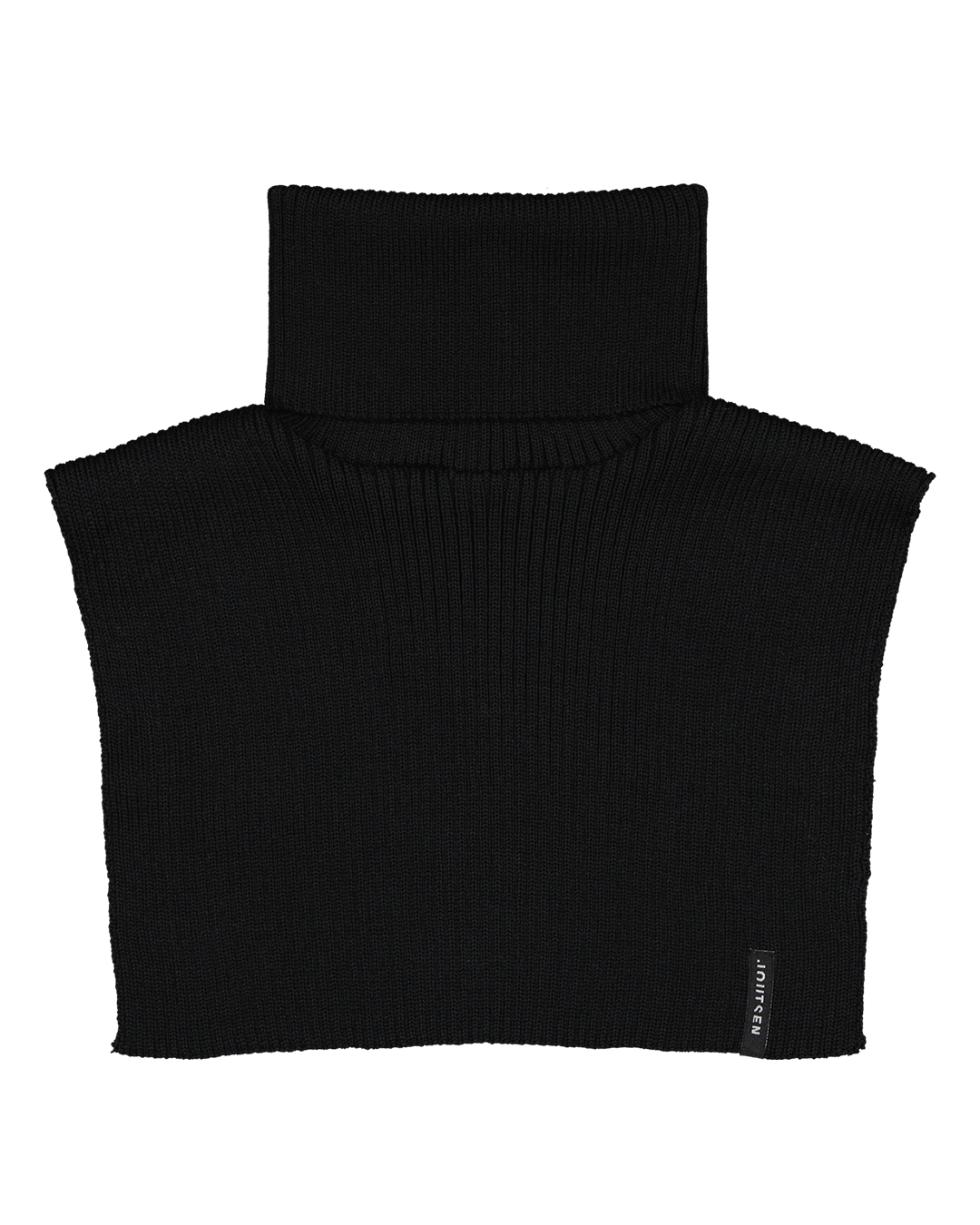 Musta, ribbineuloksinen Kettu-merinokauluri, jossa on korkea poolokaulus ja alareunassa musta Joutsen-logo. Kuvattu ilman mallia tai taustaa.