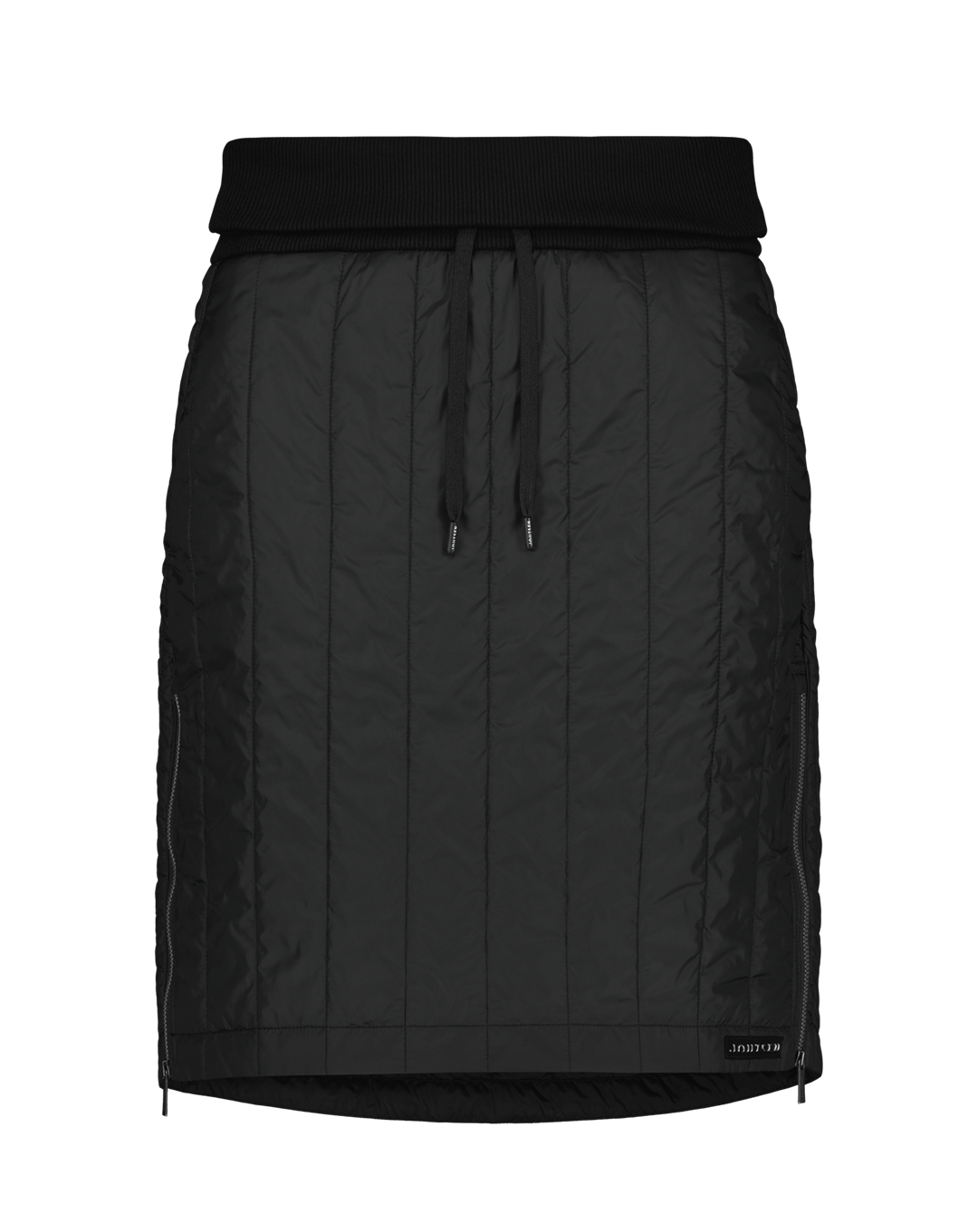 Musta pystytikattu Kieppi-hame, jossa on musta joustovyötärö ja kiristysnauhat sekä vetoketjut sivuilla.