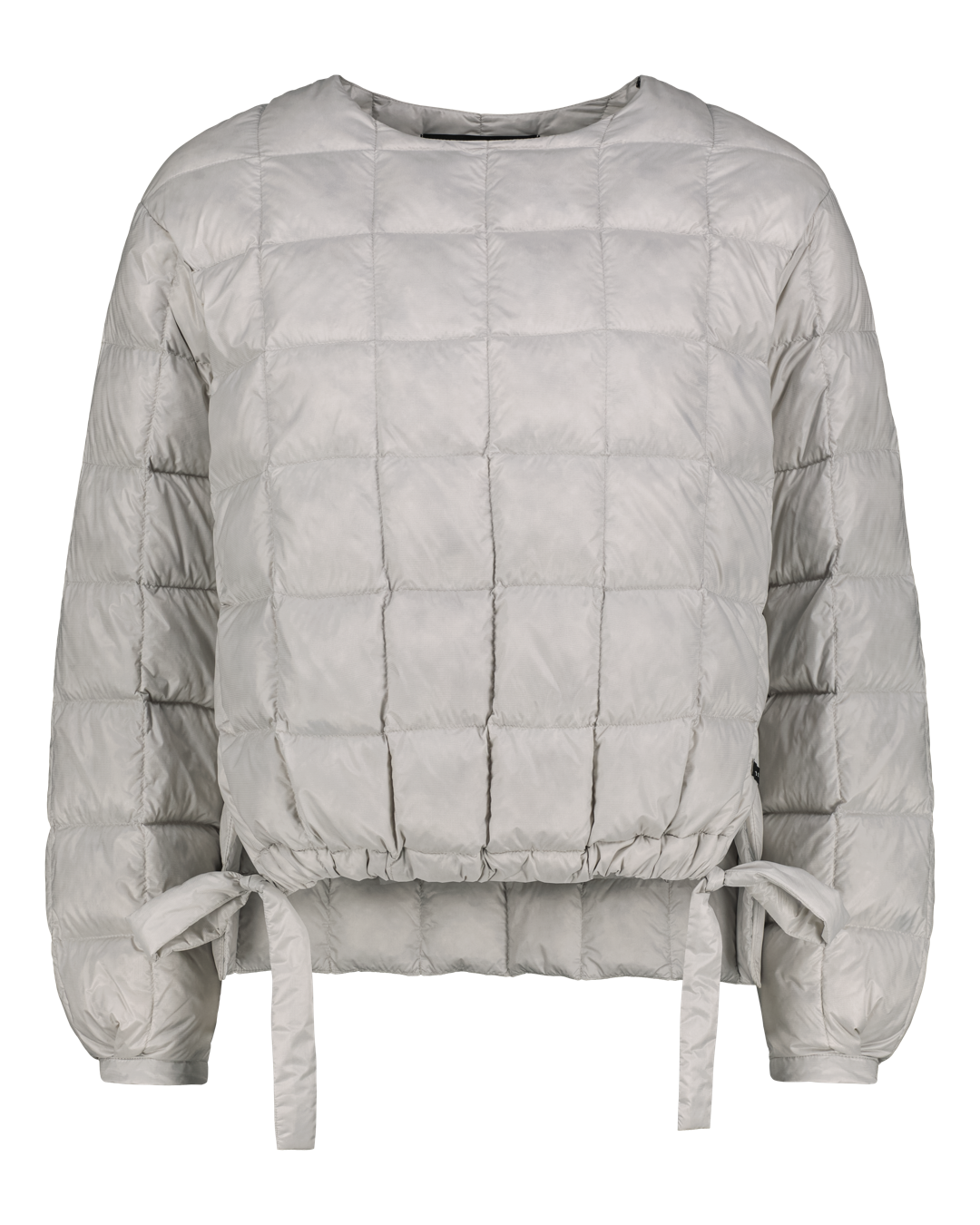 Harmaa kevytuntuvapaita, jossa on pyöreä pääntie, tikattu pinta ja helmassa kiristettävät nauhat.