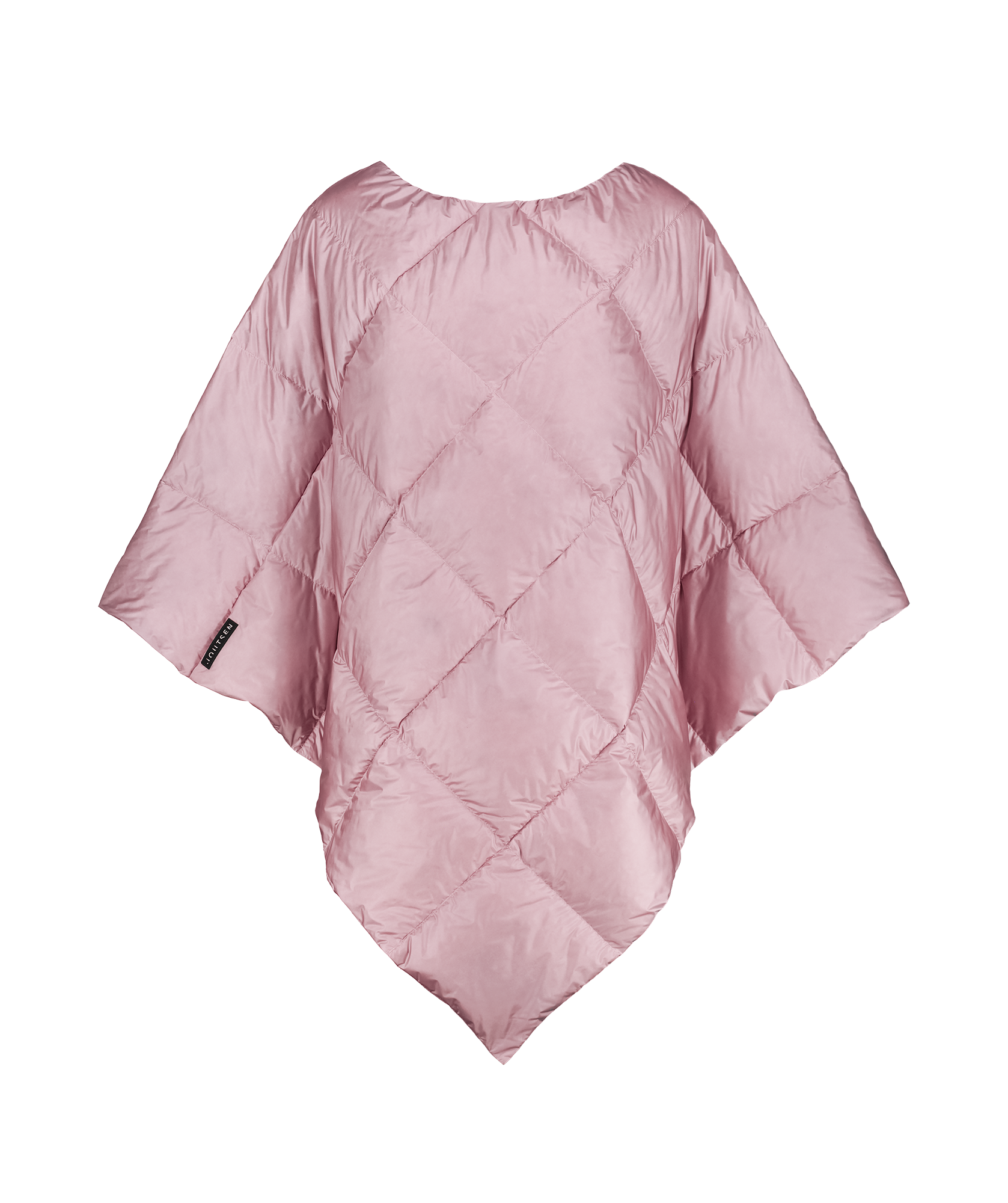 Vaalean punainen (väri: villikukka), timanttitikkauksin ommeltu Otava-untuvaponcho kuvattuna edestä ilman taustaa tai mallia. Ponchon muoto on väljä ja kulmikas. Reunaan on ommeltu musta Joutsen-tuotemerkki.