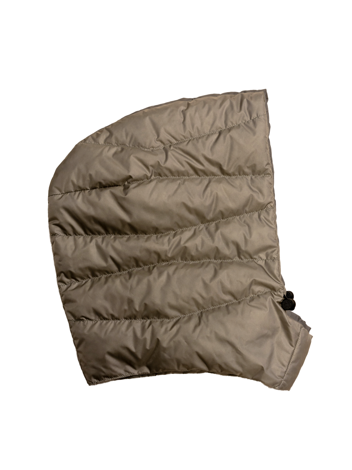 Beige Joutsen-irtohuppu (väri: samppanja), jossa vaakasuuntaiset tikkaukset ja kiristysnyöri alareunassa. Huppu on kuvattu sivusuunnasta tasaisella taustalla.