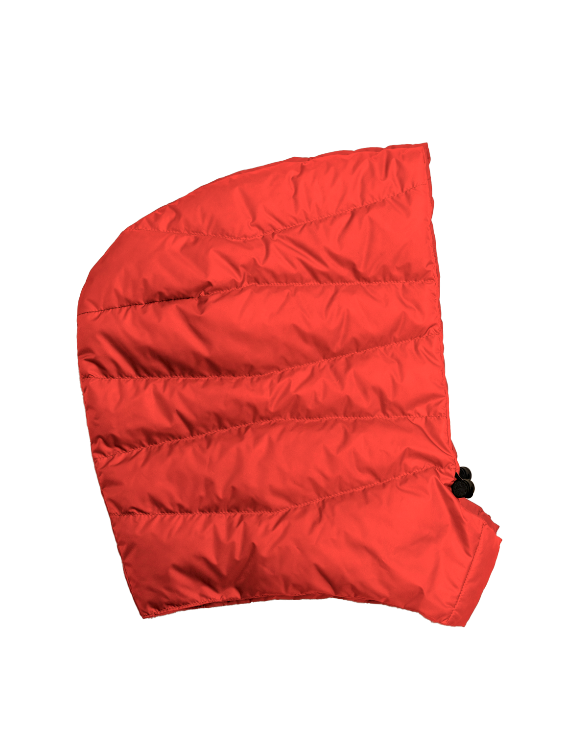 Kirkkaan punainen Joutsen-irtohuppu (väri: vadelma), jossa vaakasuuntaiset tikkaukset ja kiristysnyöri alareunassa. Huppu on kuvattu sivusuunnasta tasaisella taustalla.