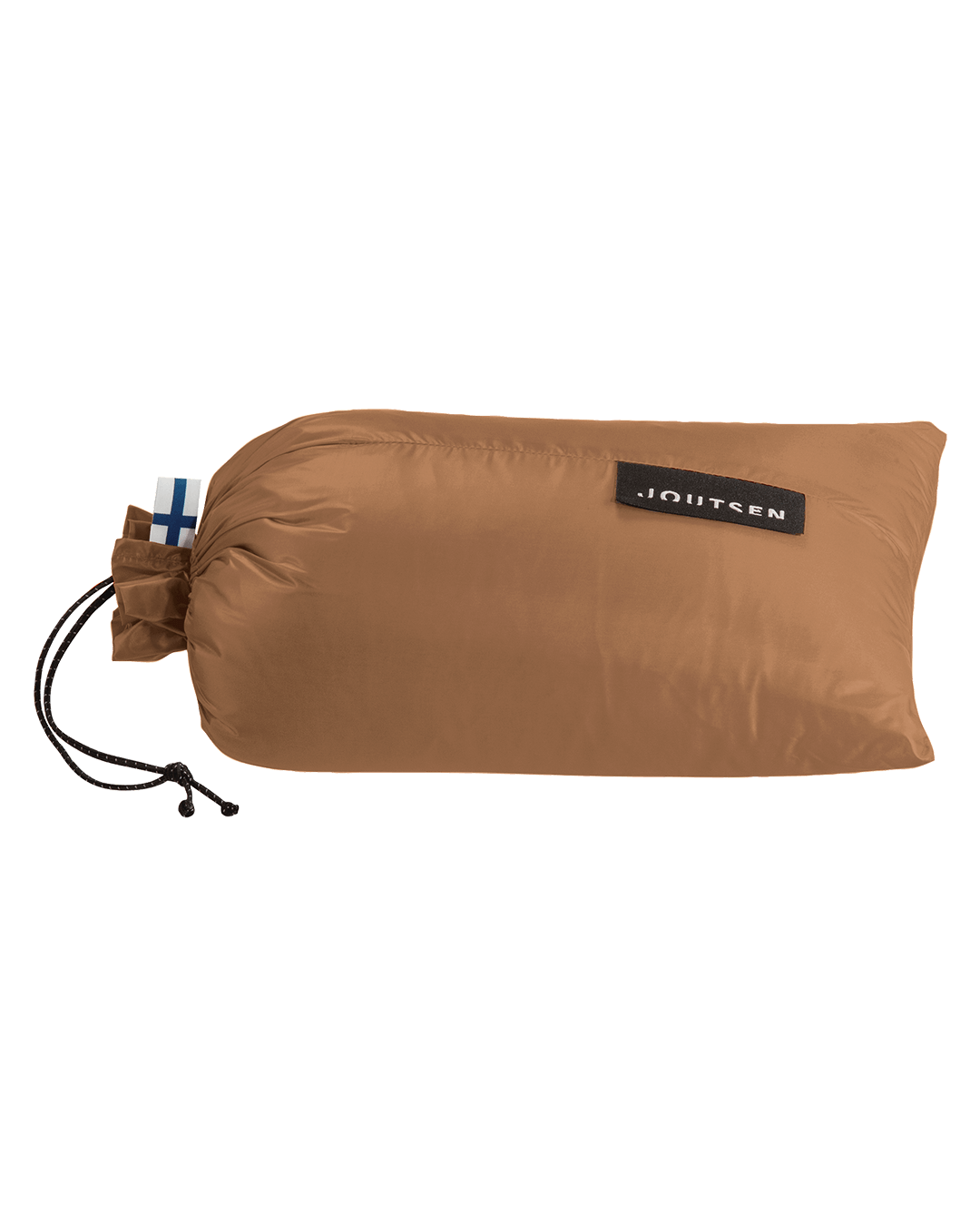 Ruskea Kulkuri-untuvatorkkupeitto (väri: pähkinä) on pakattuna saman väriseen pakkauspussiin.