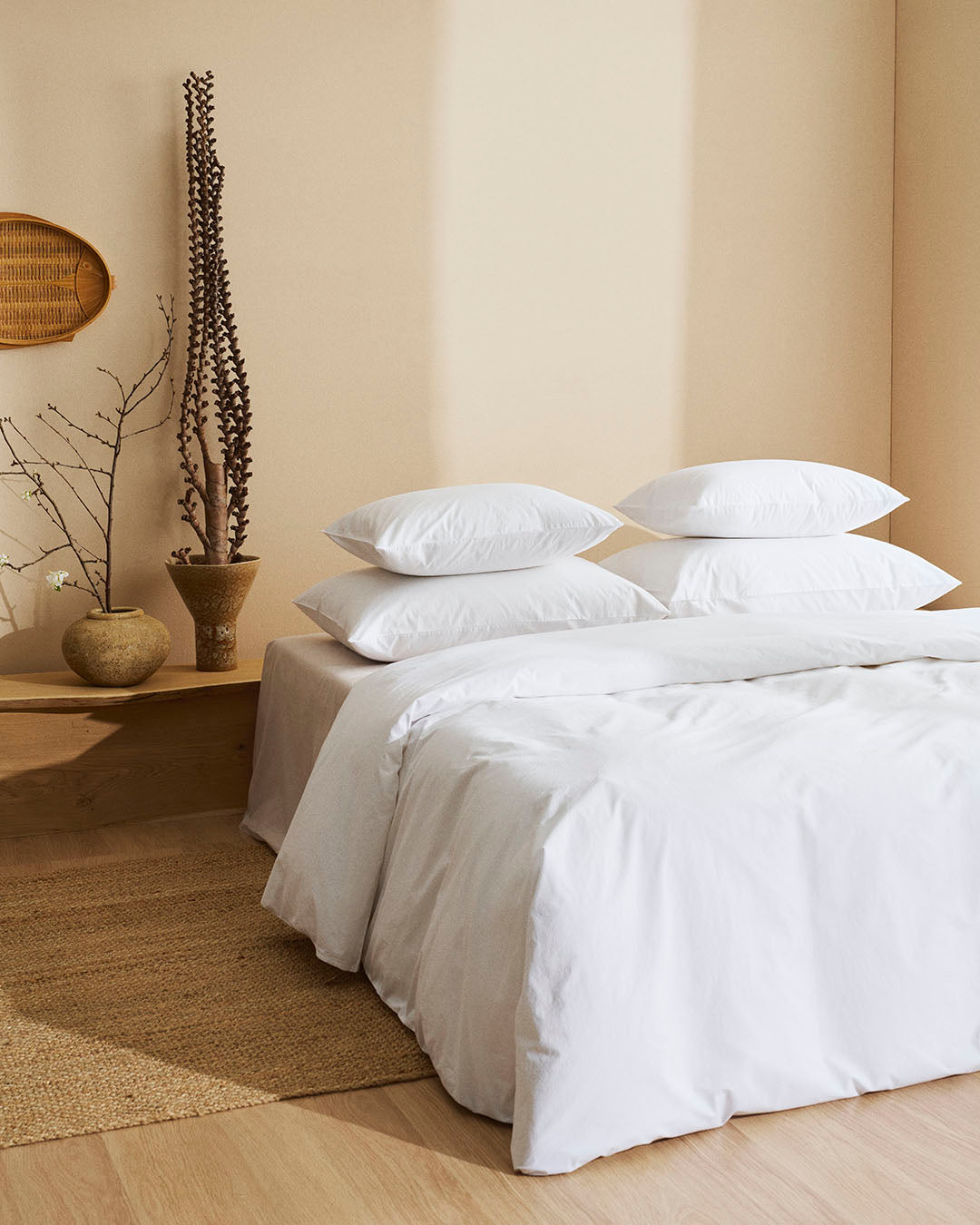 Pussilakana perkaalipuuvillaa valkoinen