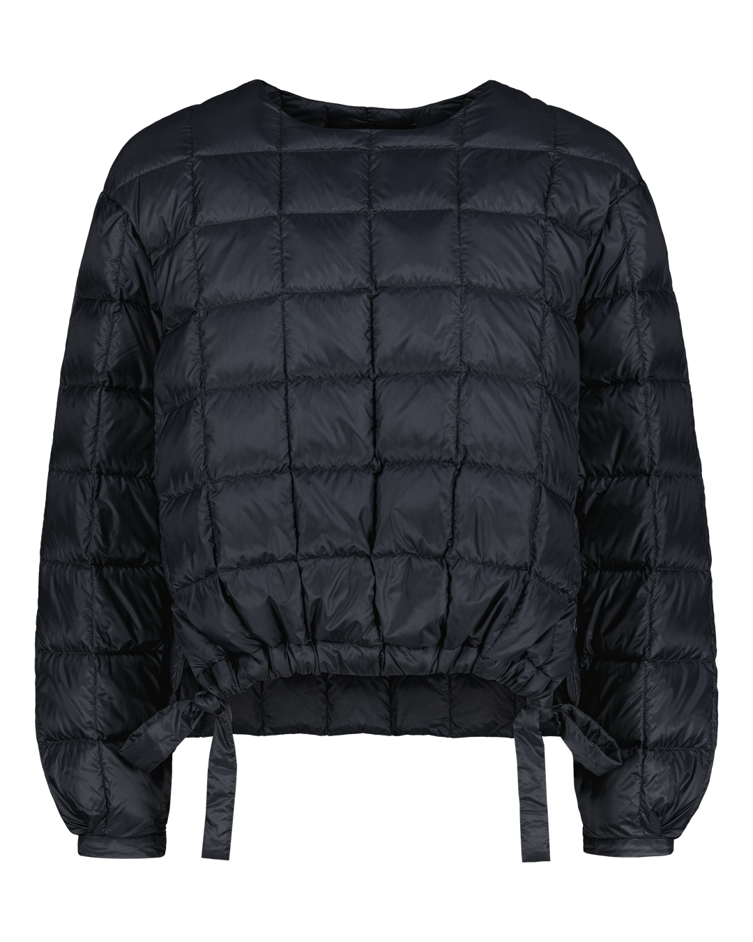 Musta kevytuntuvapaita, jossa on pyöreä pääntie, tikattu pinta ja helmassa kiristettävät nauhat.