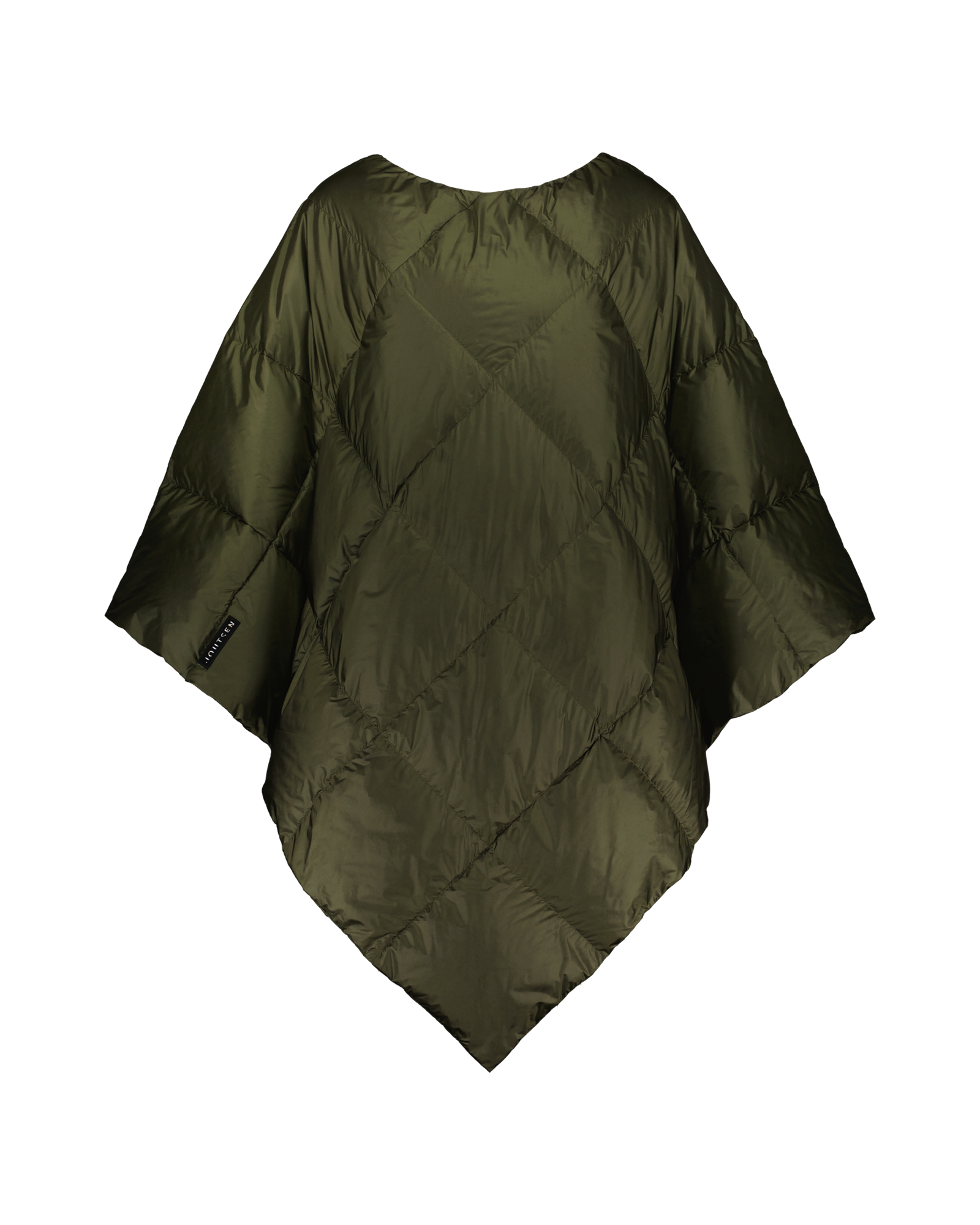 Vihreä, timanttitikkauksin ommeltu Otava-untuvaponcho kuvattuna edestä ilman taustaa tai mallia. Ponchon muoto on väljä ja kulmikas. 